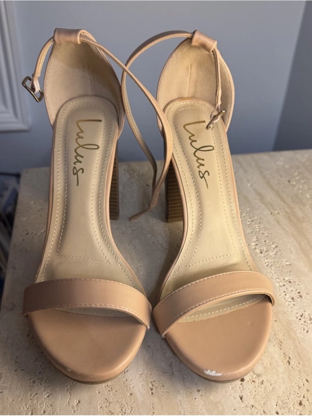 Lulu's Blush Nude Ankle-Strap Block Heels